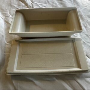 vintage Tupperware covered double-stick butter dish in a cream color